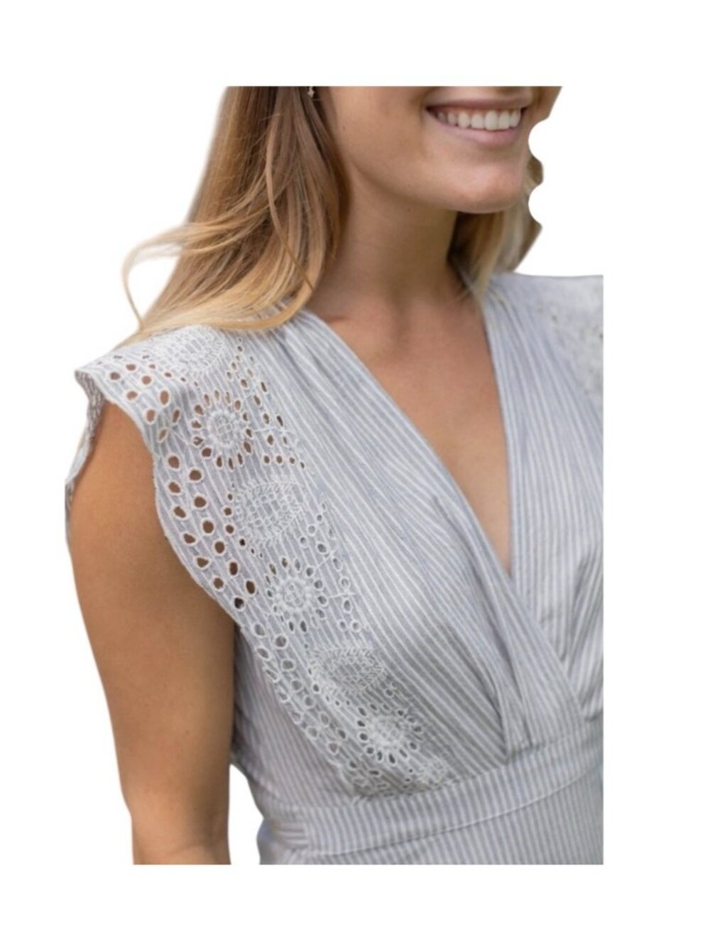 Neuflora Striped V-Neck wrap Maxi Dress in Gray and White